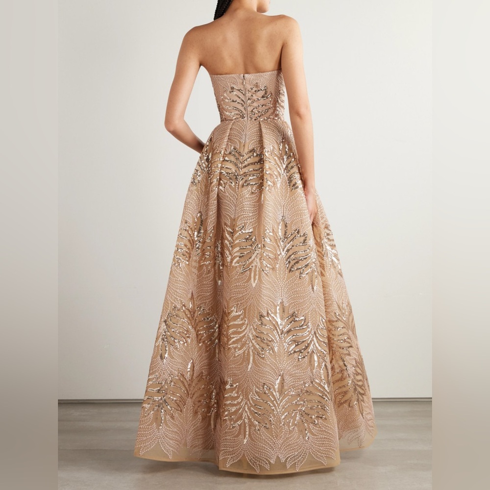 Elie Saab Pleated Sequined Embroidered Tulle Gown - Picture 3 of 4